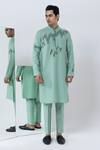 Kaha_Green Cotton Silk Embroidery Geometric Applique Kurta With Pant _Online_at_Aza_Fashions