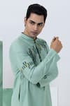 Buy_Kaha_Green Cotton Silk Embroidery Geometric Applique Kurta With Pant _Online_at_Aza_Fashions