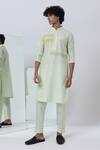 Buy_Kaha_Green Cotton Silk Embroidery Houndstooth Applique Straight Kurta With Pant _at_Aza_Fashions