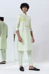 Kaha_Green Cotton Silk Embroidery Houndstooth Applique Straight Kurta With Pant _at_Aza_Fashions