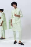 Buy_Kaha_Green Cotton Silk Embroidery Geometric Applique Nehru Jacket And Pant Set _at_Aza_Fashions