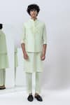 Shop_Kaha_Green Cotton Silk Embroidery Geometric Applique Nehru Jacket And Pant Set _Online_at_Aza_Fashions