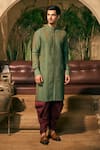 Buy_TAJIRI_Green Cotton Silk Embroidery Smocked Stitch Kurta With Salwar Pant _at_Aza_Fashions