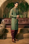 TAJIRI_Green Cotton Silk Embroidery Smocked Stitch Kurta With Salwar Pant _Online_at_Aza_Fashions