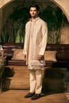 TAJIRI_Ivory Cotton Silk Embroidery Floral Aari Long Bundi And Kurta Set _Online_at_Aza_Fashions