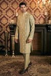 TAJIRI_Green Cotton Silk Embroidery Floral Rivaaz Mirror Kurta With Pant _at_Aza_Fashions