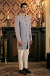 Buy_TAJIRI_Grey Sherwani Georgette Embroidery Sequins Solace With Pant _Online_at_Aza_Fashions