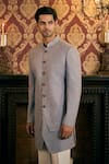 Buy_TAJIRI_Grey Sherwani Georgette Embroidery Sequins Solace With Pant 