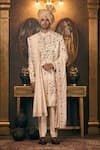 Buy_TAJIRI_Ivory Sherwani And Stole Silk Embroidery Floral Dabka & Pant Set _at_Aza_Fashions