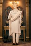 TAJIRI_Ivory Sherwani And Stole Silk Embroidery Floral Dabka & Pant Set _Online_at_Aza_Fashions