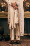 Buy_TAJIRI_Ivory Sherwani And Stole Silk Embroidery Floral Dabka & Pant Set _Online_at_Aza_Fashions