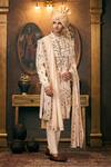 Buy_TAJIRI_Ivory Sherwani And Stole Silk Embroidery Floral Dabka & Pant Set 