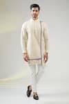 Buy_Vaani Beswal_Off White 100% Handloom Cotton Embroidered Thread Adrian Pleat Detailed Kurta _at_Aza_Fashions