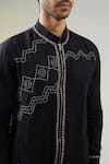 Buy_Vaani Beswal_Black Handwoven Linen Embroidered Kantha Zipper Jacket _Online_at_Aza_Fashions