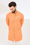 Vaani Beswal_Orange 100% Cotton Seersucker Solid Pleated Kurta _Online_at_Aza_Fashions