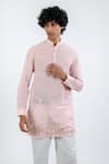 Vaani Beswal_Pink 100% Handloom Cotton Embroidered Thread Safari Animal Kurta _Online_at_Aza_Fashions