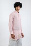 Buy_Vaani Beswal_Pink 100% Handloom Cotton Embroidered Thread Safari Animal Kurta _Online_at_Aza_Fashions