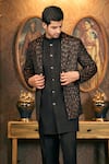 Shop_TAJIRI_Black Blazer Velvet Embroidery Floral Nocturne Woven And Kurta Set _Online_at_Aza_Fashions