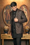 TAJIRI_Black Blazer Velvet Embroidery Floral Nocturne Woven And Kurta Set _at_Aza_Fashions