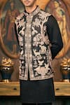 Buy_TAJIRI_Black Cotton Silk Embroidery Floral And Fauna Nirvaan & Bundi & Pant Set 