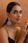 Buy_SWABHIMANN_Silver Plated Zirconia Floral Dangler Earrings _at_Aza_Fashions