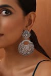 SWABHIMANN_Silver Plated Zirconia Floral Dangler Earrings _Online_at_Aza_Fashions