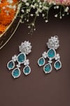 Buy_SWABHIMANN_Green Zirconia Floral Stone Drop Earrings _Online_at_Aza_Fashions