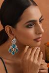 Shop_SWABHIMANN_Green Zirconia Floral Stone Drop Earrings _Online_at_Aza_Fashions