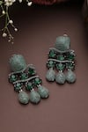 Shop_SWABHIMANN_Green Zirconia Embellished Drop Earrings _at_Aza_Fashions