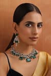 Buy_SWABHIMANN_Green Zirconia Geometric Emerald Drop Necklace Set _at_Aza_Fashions