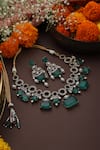 Shop_SWABHIMANN_Green Zirconia Geometric Emerald Drop Necklace Set _at_Aza_Fashions