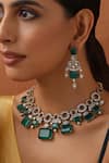 SWABHIMANN_Green Zirconia Geometric Emerald Drop Necklace Set _Online_at_Aza_Fashions