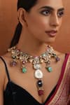 SWABHIMANN_Multi Color Stone Polki Embellished Hasli Necklace _Online_at_Aza_Fashions