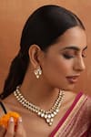 Shop_SWABHIMANN_Gold Plated Kundan Geometric Motif Carved Necklace Set _Online_at_Aza_Fashions