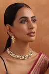 Buy_SWABHIMANN_Gold Plated Kundan Square Motif Carved Necklace Set _at_Aza_Fashions