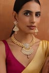 Buy_SWABHIMANN_Gold Plated Stone Carved Temple Motif Necklace Set _at_Aza_Fashions