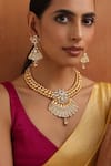 SWABHIMANN_Gold Plated Stone Carved Temple Motif Necklace Set _Online_at_Aza_Fashions