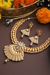 Buy_SWABHIMANN_Gold Plated Stone Carved Temple Motif Necklace Set _Online_at_Aza_Fashions