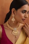 Shop_SWABHIMANN_Gold Plated Stone Carved Temple Motif Necklace Set _Online_at_Aza_Fashions