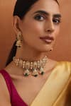 Buy_SWABHIMANN_Gold Plated Stone Temple Motif Carved Choker Set _at_Aza_Fashions