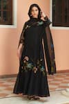 Buy_Vaayu_Black Muslin Cotton Embroidery Thread V Neck Floral Anarkali With Dupatta _at_Aza_Fashions