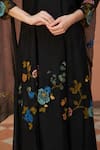 Vaayu_Black Muslin Cotton Embroidery Thread V Neck Floral Anarkali With Dupatta _at_Aza_Fashions