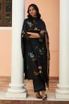 Buy_Vaayu_Black Muslin Cotton Embroidered Floral Round Keyhole Kurta Set _at_Aza_Fashions