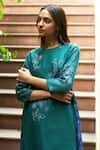 Buy_Vaayu_Blue Muslin Cotton Embroidered Floral Applique Round Work Kurta And Pant Set _Online_at_Aza_Fashions