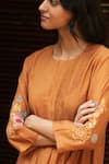 Shop_Vaayu_Orange Muslin Cotton Embroidered Floral Applique Bloom Work Kurta And Pant Set _Online_at_Aza_Fashions