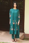 Vaayu_Blue Muslin Cotton Embroidered Floral Round Kurta And Pant Set _Online_at_Aza_Fashions