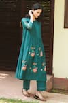 Buy_Vaayu_Blue Muslin Cotton Embroidered Floral Round Kurta And Pant Set _Online_at_Aza_Fashions