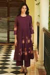 Buy_Vaayu_Purple Muslin Cotton Embroidered Floral Round Pintucked Kurta And Pant Set _at_Aza_Fashions