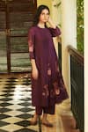 Vaayu_Purple Muslin Cotton Embroidered Floral Round Pintucked Kurta And Pant Set _Online_at_Aza_Fashions