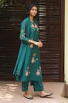 Vaayu_Blue Muslin Cotton Embroidered Applique Round Keyhole Floral Work Kurta Pant Set _Online_at_Aza_Fashions